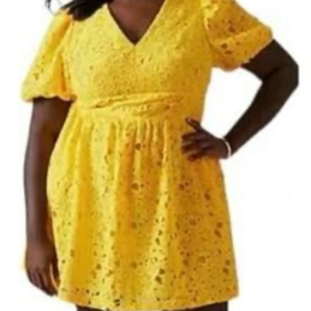 Prabal Gurung Yellow Lace Mini Dress